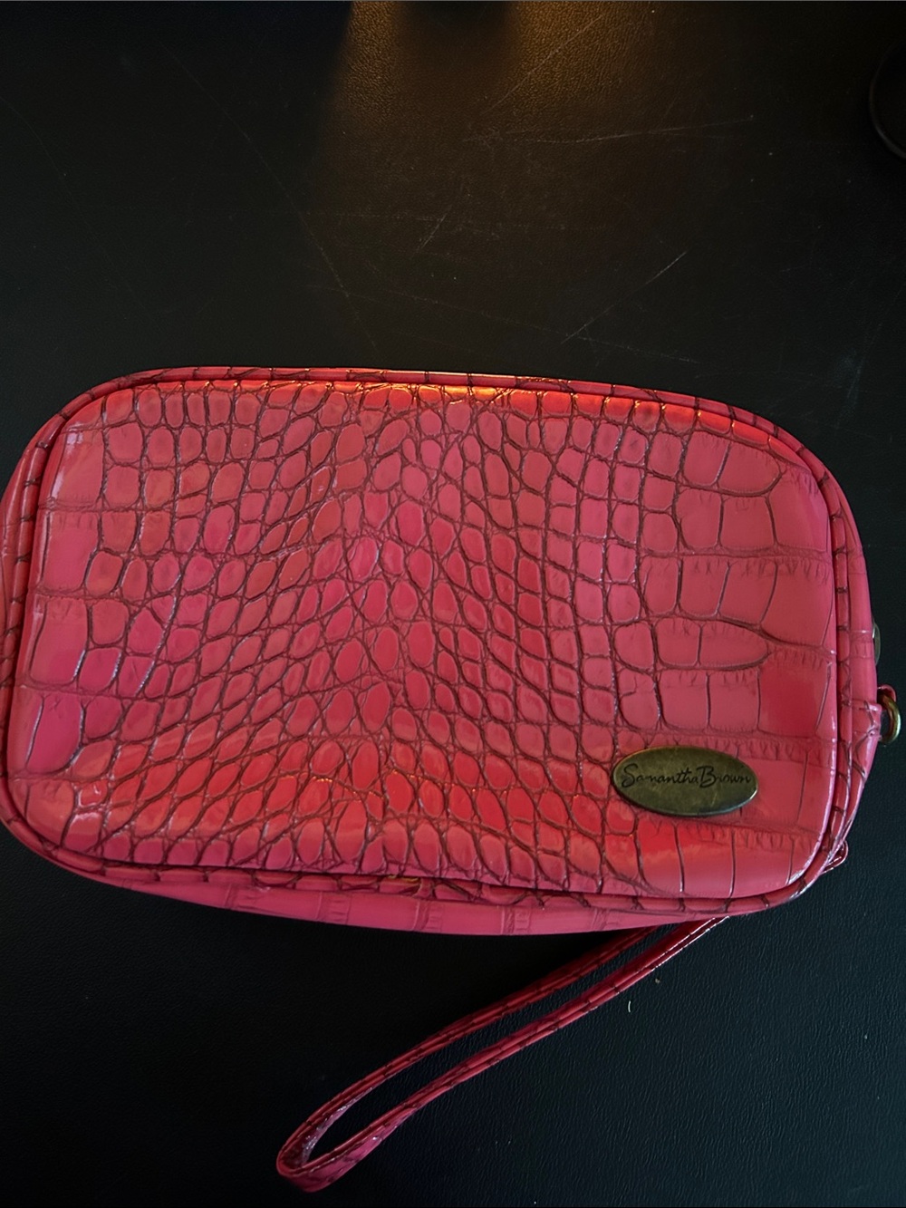 Pink Croc-Embossed Wristlet by Samantha Brown